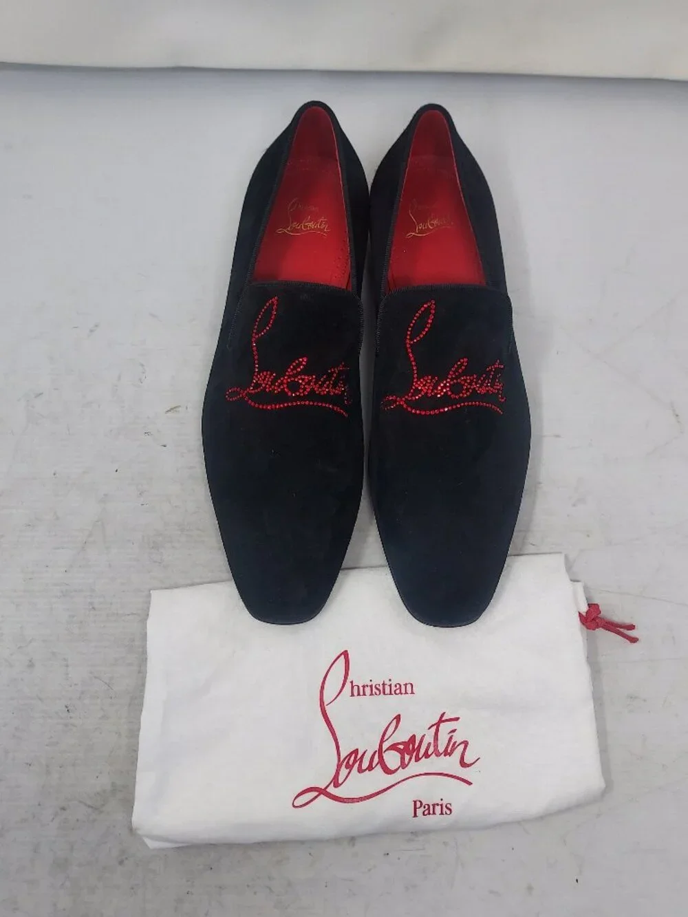 CHRISTIAN LOUBOUTIN MENS Black Dandelion Strass Suede Logo Loafer